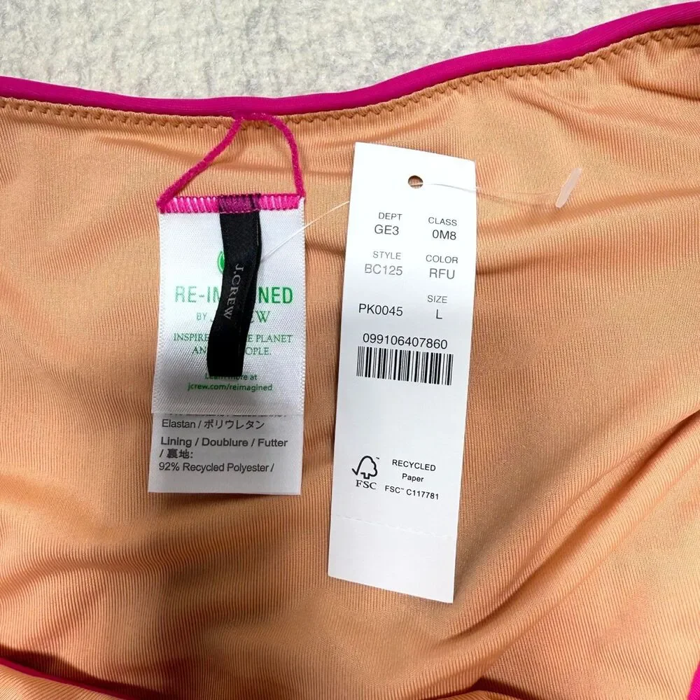 J.Crew High Rise Bikini Bottom Bathing suit Pink Ladies Size‎ L NEW BC125 RFU